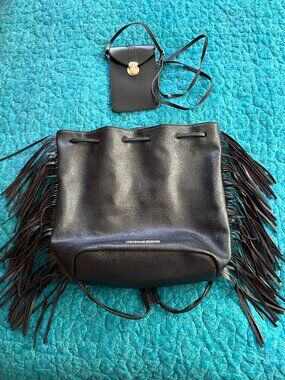 Victoria's Secret Black Leather Fringe Backpack